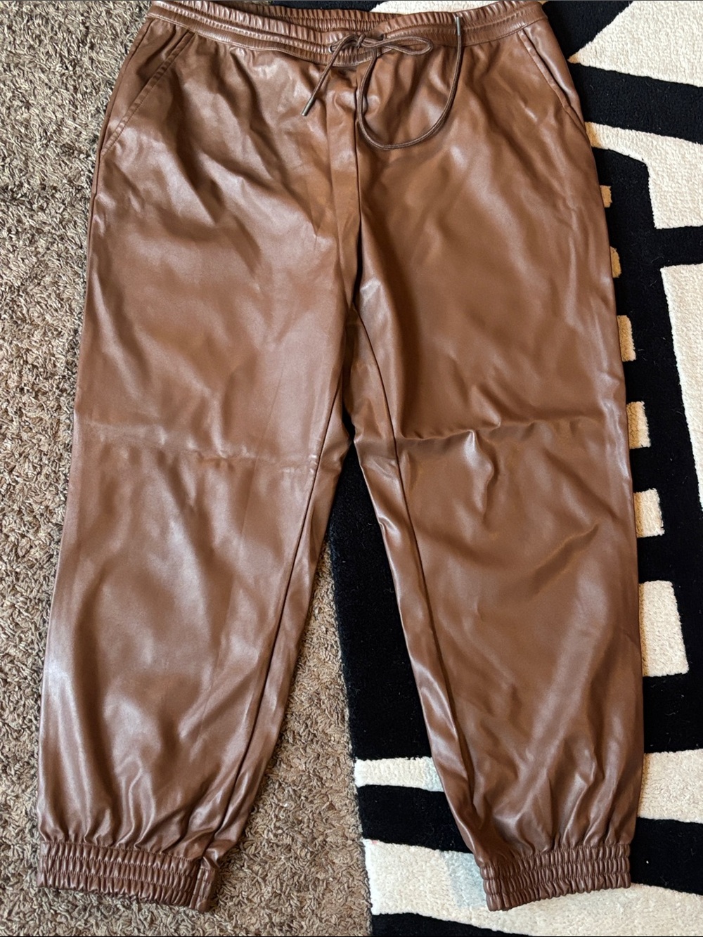 a new day Brown Faux Leather Jogger Track Pants